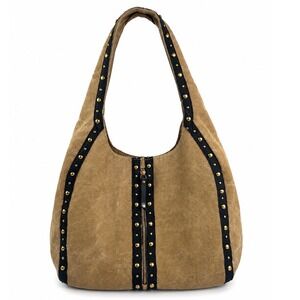 Mona B Vintage Y2K "Wild Streak" Boho Studded Canvas Hobo Shoulder Tote Purse